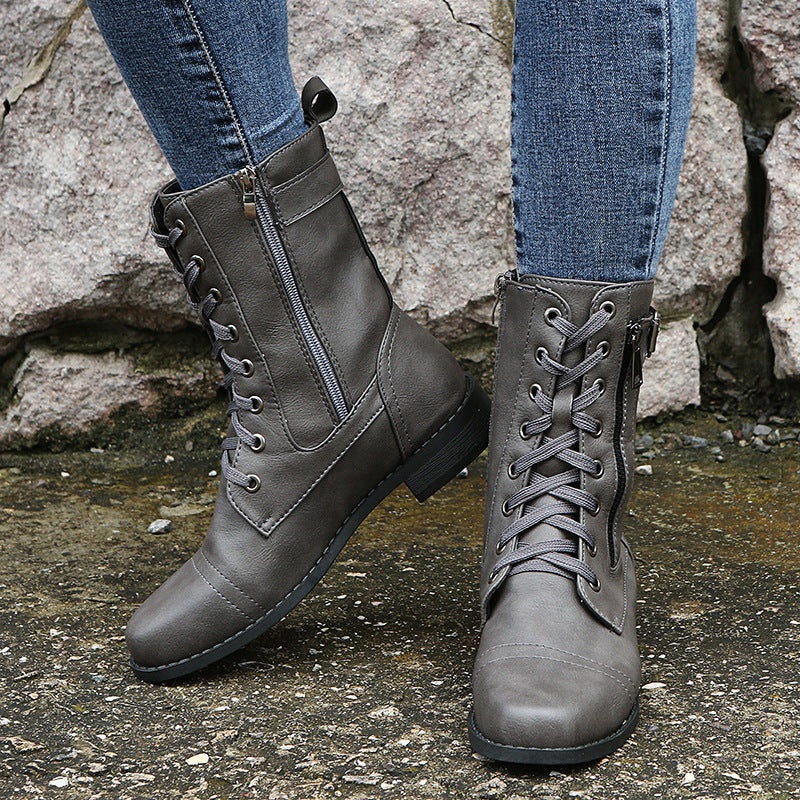 Women’s Lace-Up Ankle Boots with Side Zip & Buckle