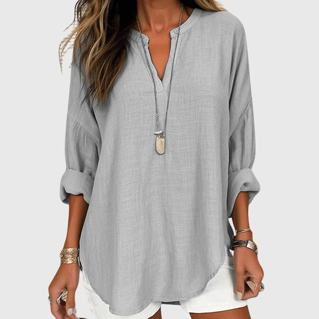 V-Neck Linen Blouse with Relaxed Fit