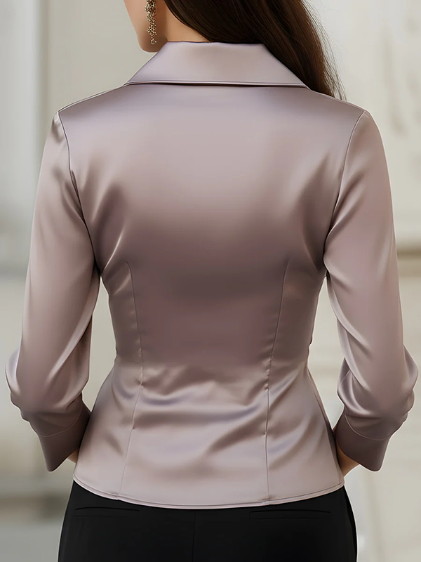 Women's Satin Wrap Style Long Sleeve Blouse