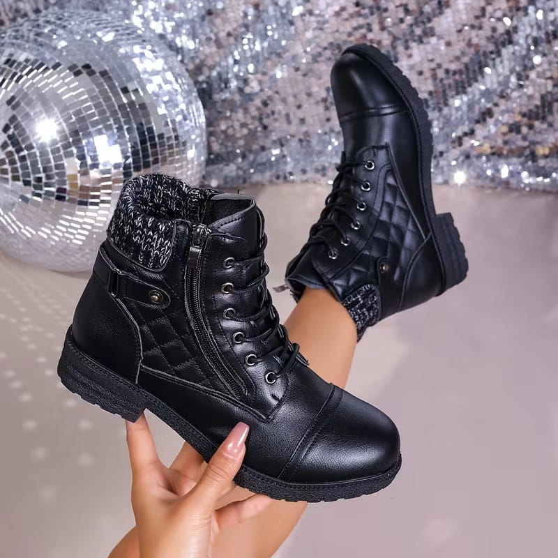Bottines montantes à lacets pour femmes avec revers tricoté