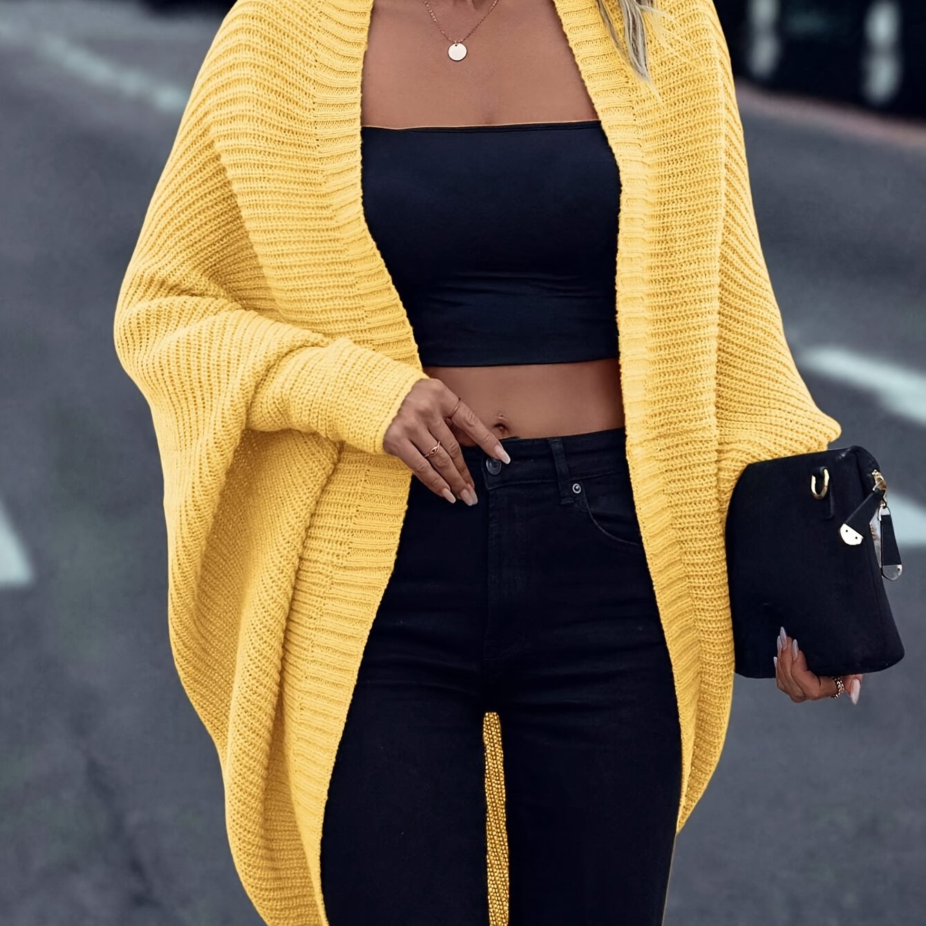 Cardigan en maille oversize pour femme, ouvert sur le devant