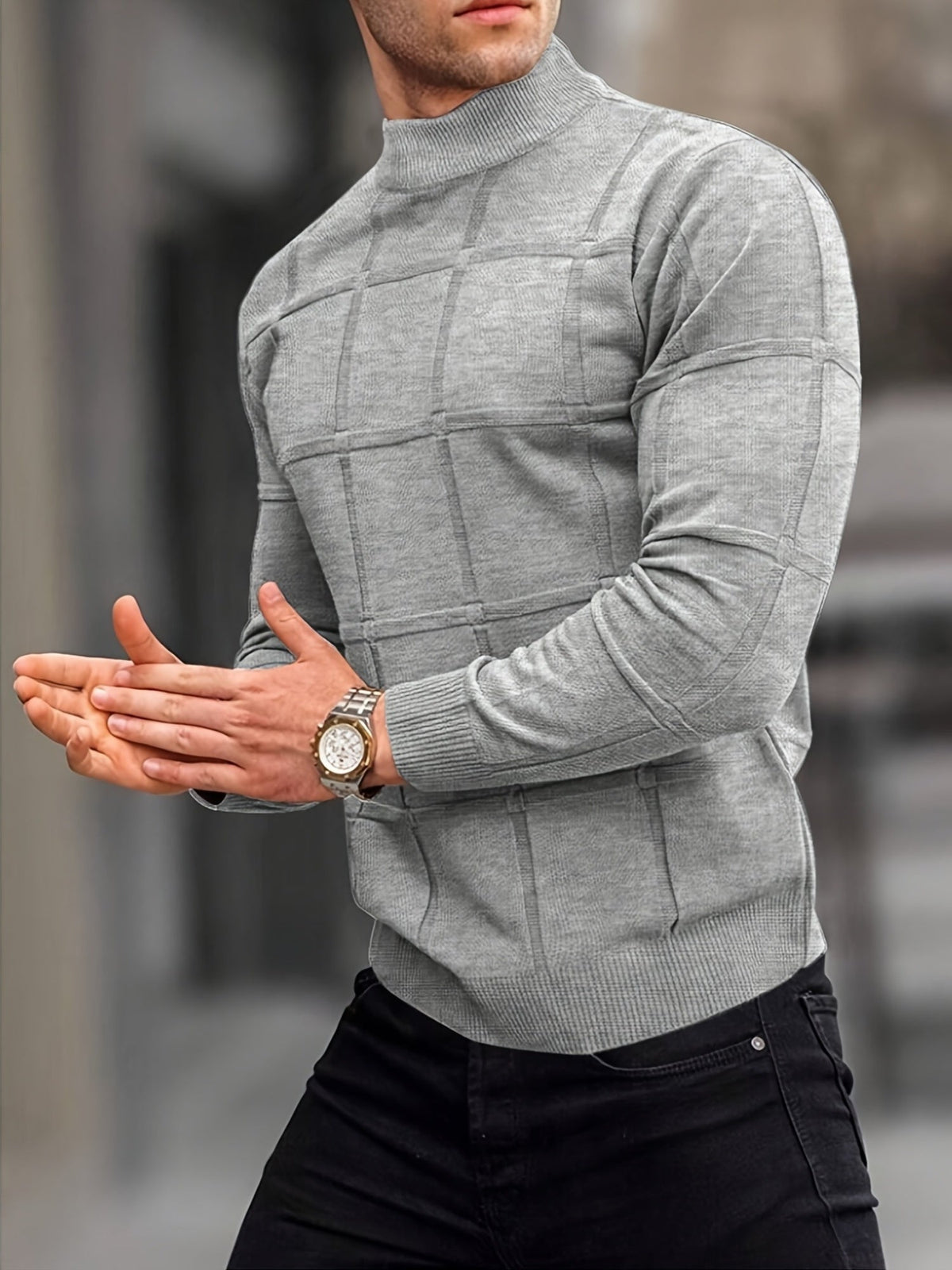 Męski dzianinowy sweter z bawełny z golfem