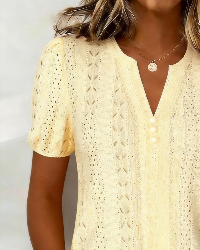 Women's Pointelle Knit Short Sleeve Top