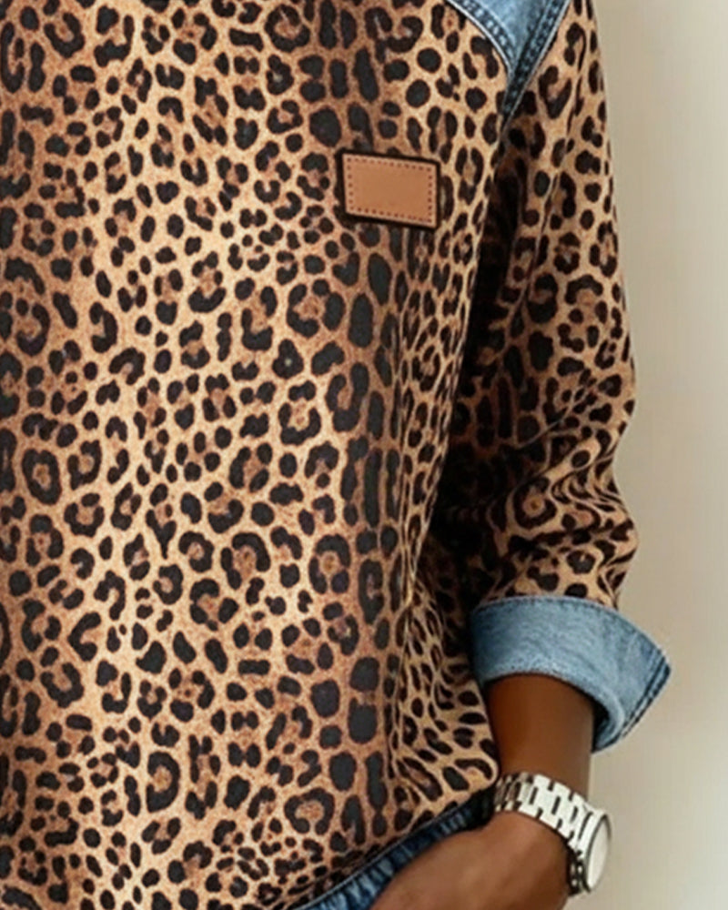 Women's Leopard Print Blouse | Relaxed Fit Long Sleeve Top