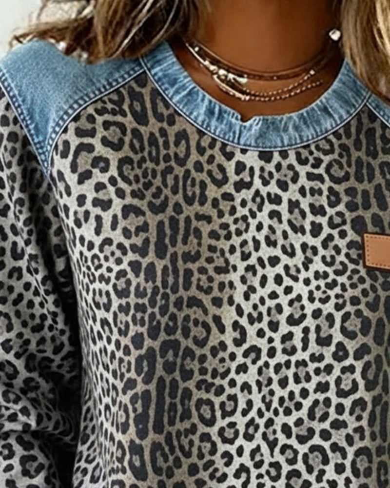 Women's Leopard Print Blouse | Relaxed Fit Long Sleeve Top