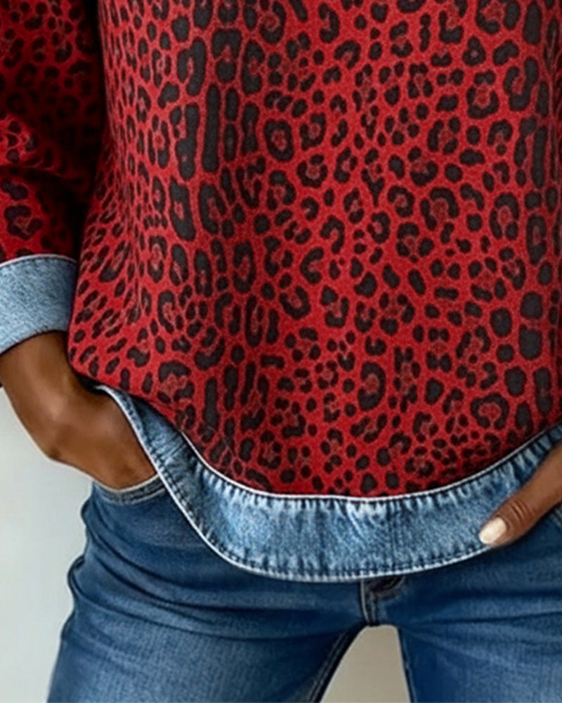 Women's Leopard Print Blouse | Relaxed Fit Long Sleeve Top