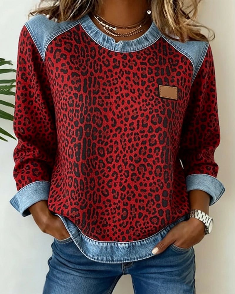 Women's Leopard Print Blouse | Relaxed Fit Long Sleeve Top