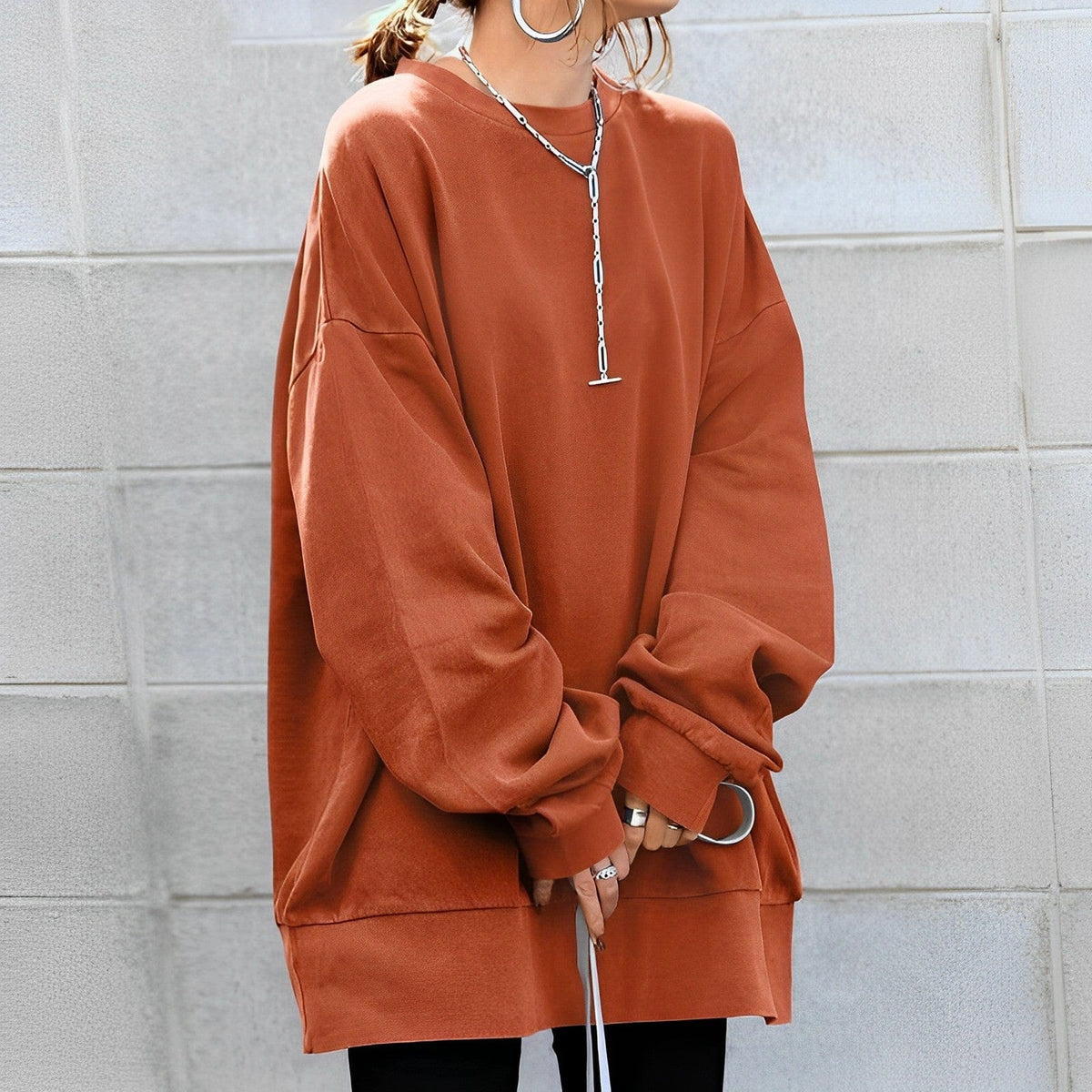 Sweat-shirt oversize à col rond pour femmes