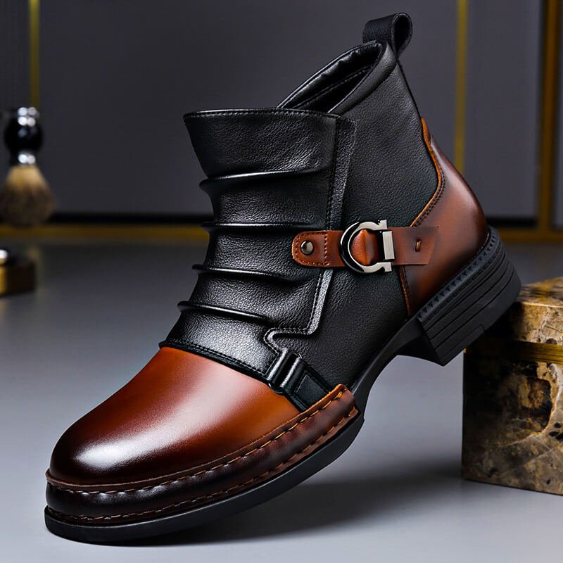 Men’s Two-Tone Buckle Ankle Boots
