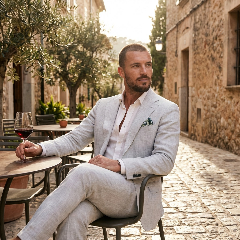 Men's Relaxed Fit Linen-Blend Two-Piece Suit