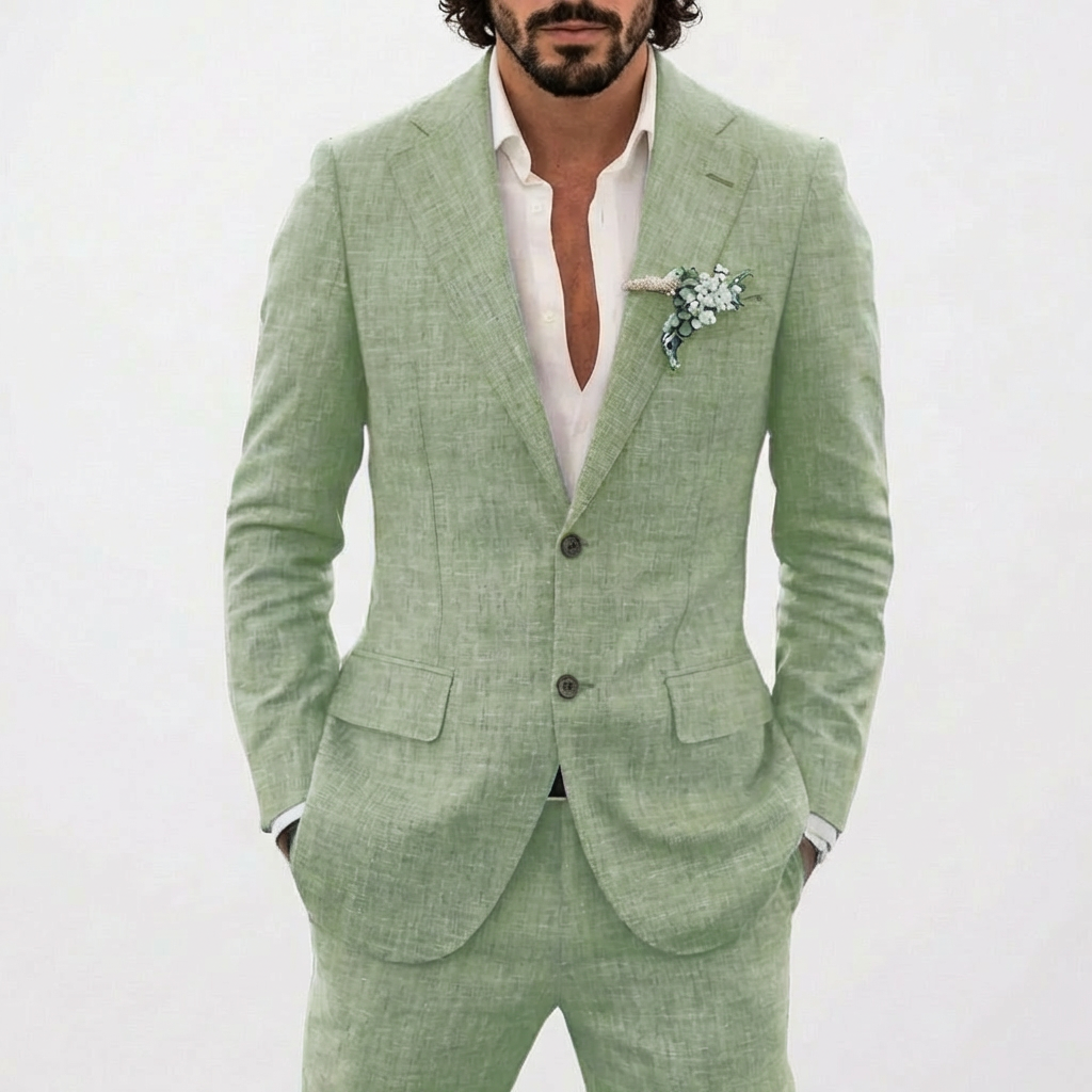 Men's Relaxed Fit Linen-Blend Two-Piece Suit