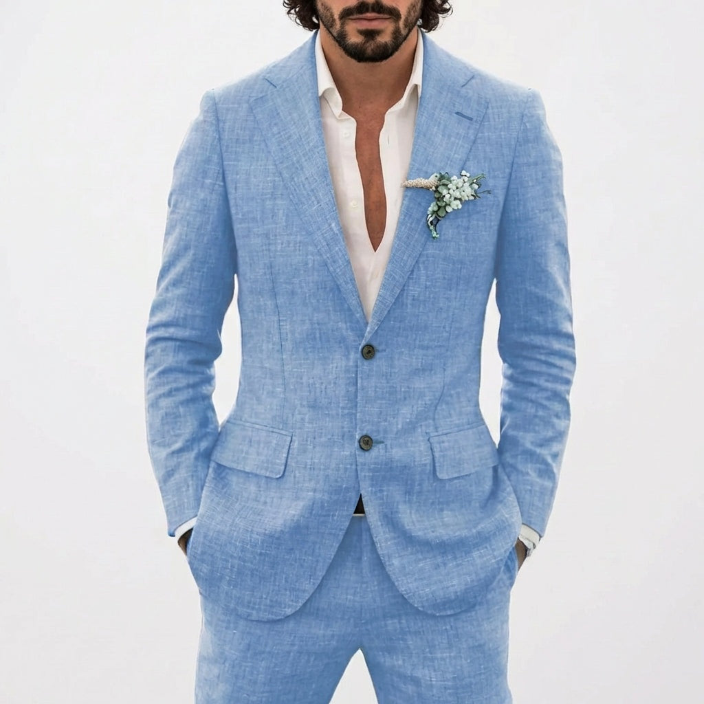 Men's Relaxed Fit Linen-Blend Two-Piece Suit