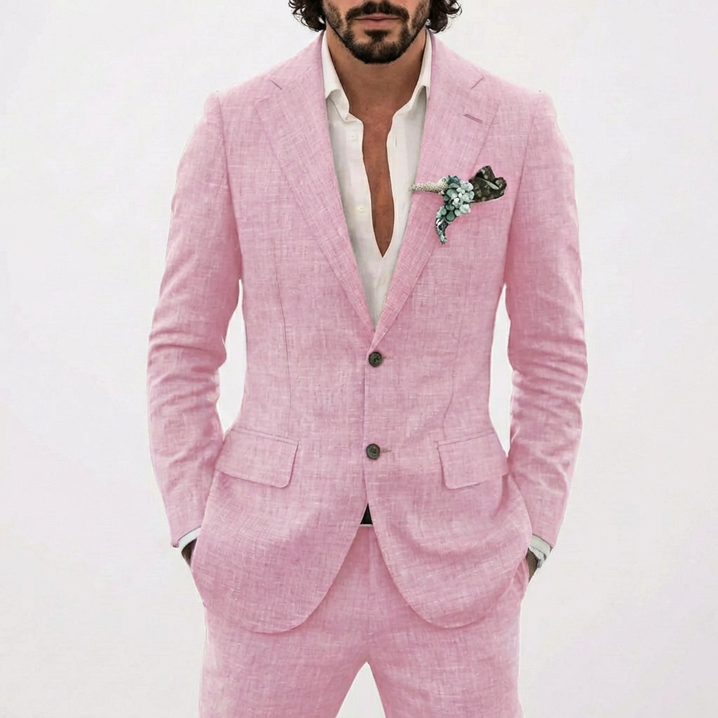 Men's Relaxed Fit Linen-Blend Two-Piece Suit