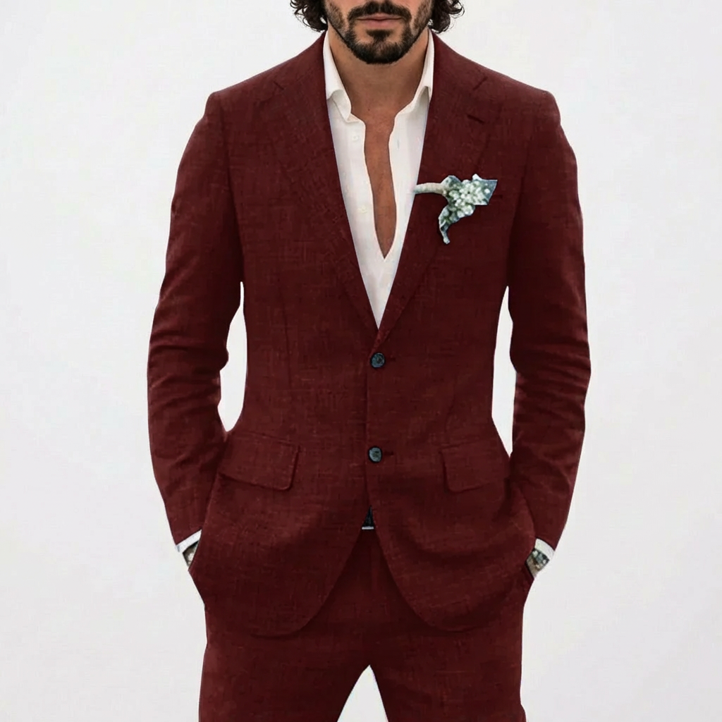 Men's Relaxed Fit Linen-Blend Two-Piece Suit