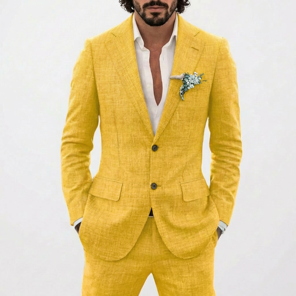 Men's Relaxed Fit Linen-Blend Two-Piece Suit