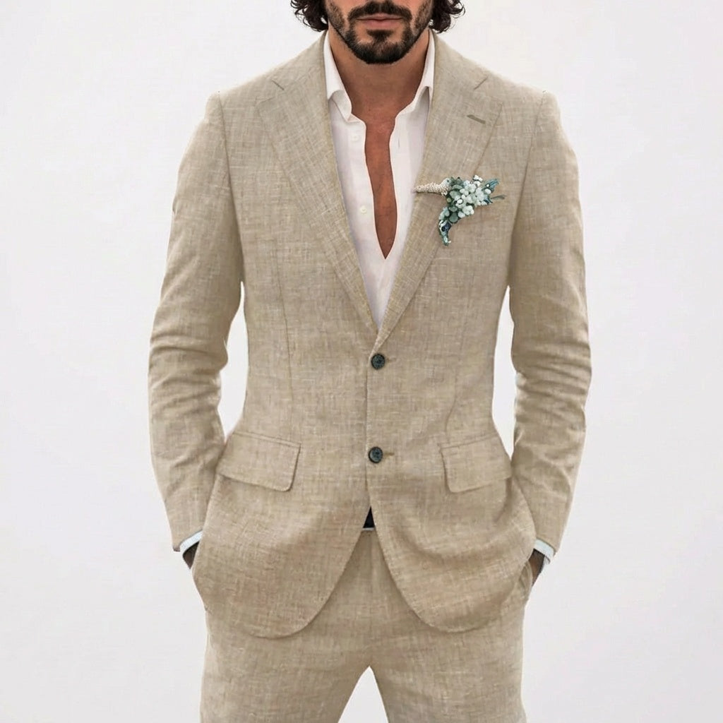 Men's Relaxed Fit Linen-Blend Two-Piece Suit