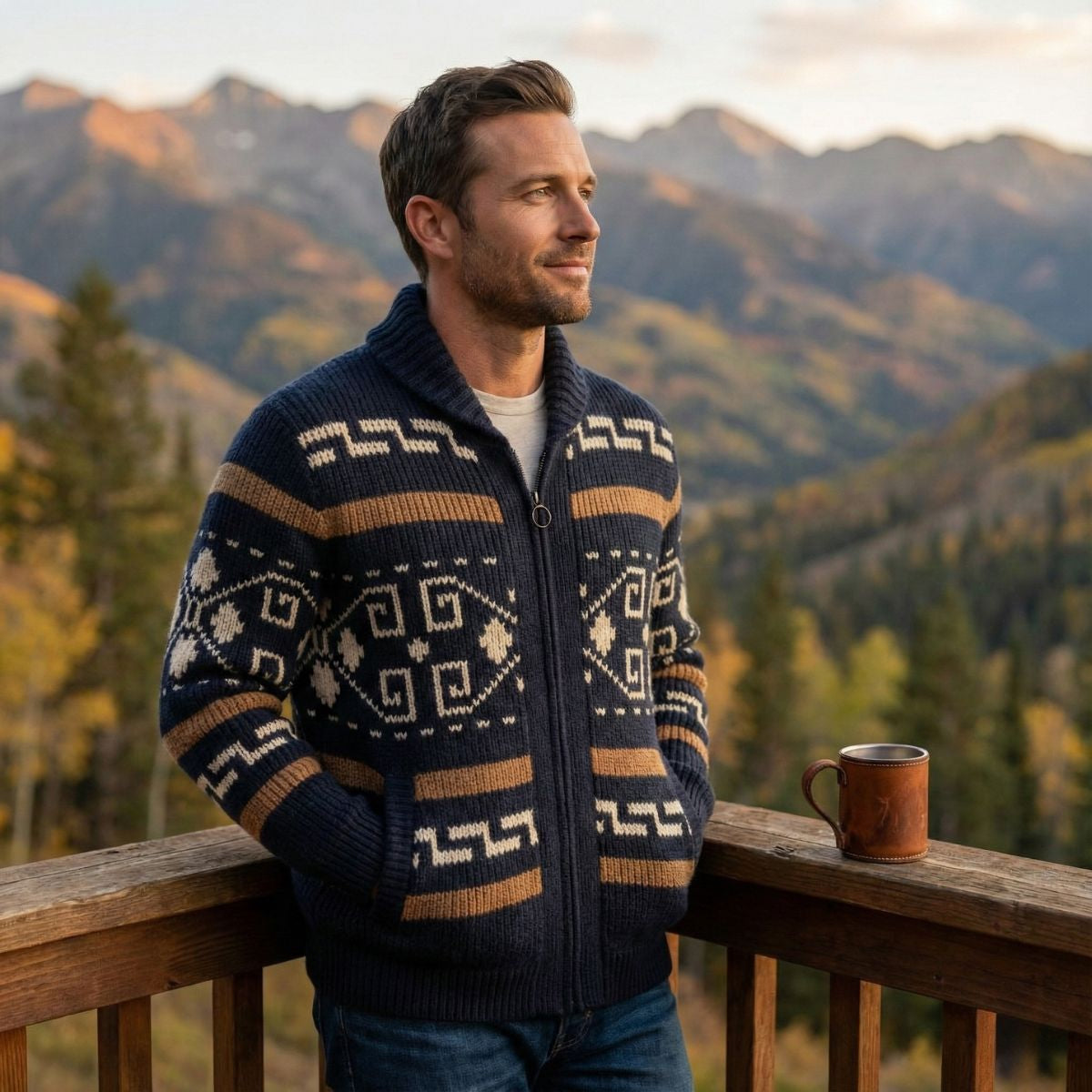 Men's Oversized Knit Cardigan | Open Front Ribbed Shawl Collar