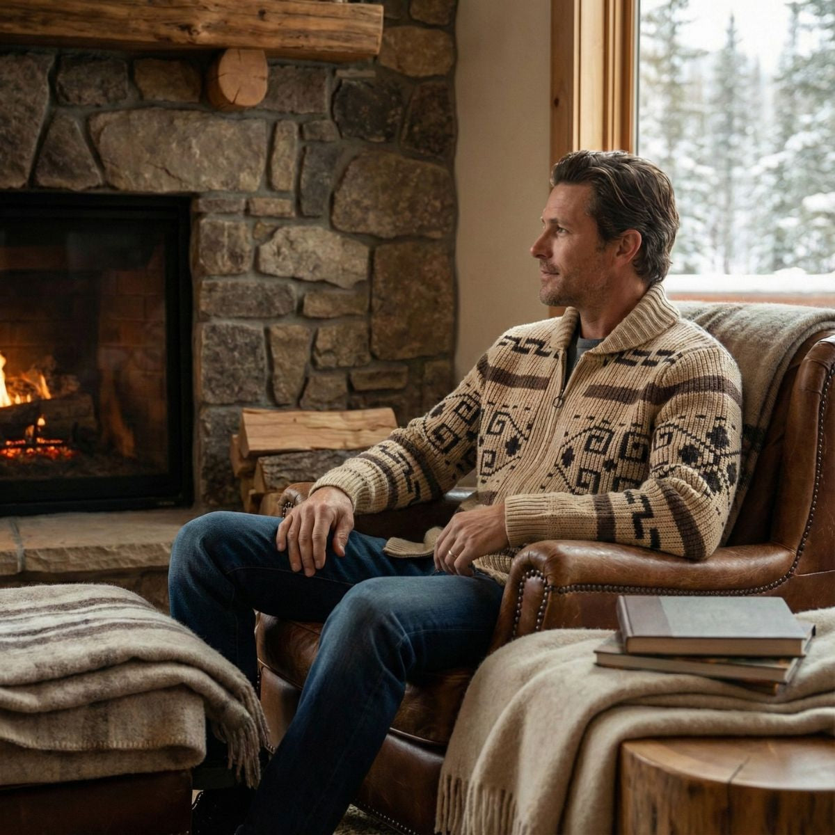 Men's Oversized Knit Cardigan | Open Front Ribbed Shawl Collar