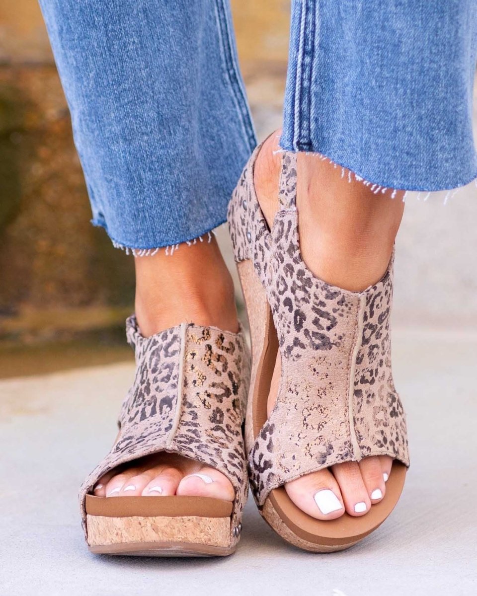Suede Wedge Sandals with Cork Platform and Ankle Strap