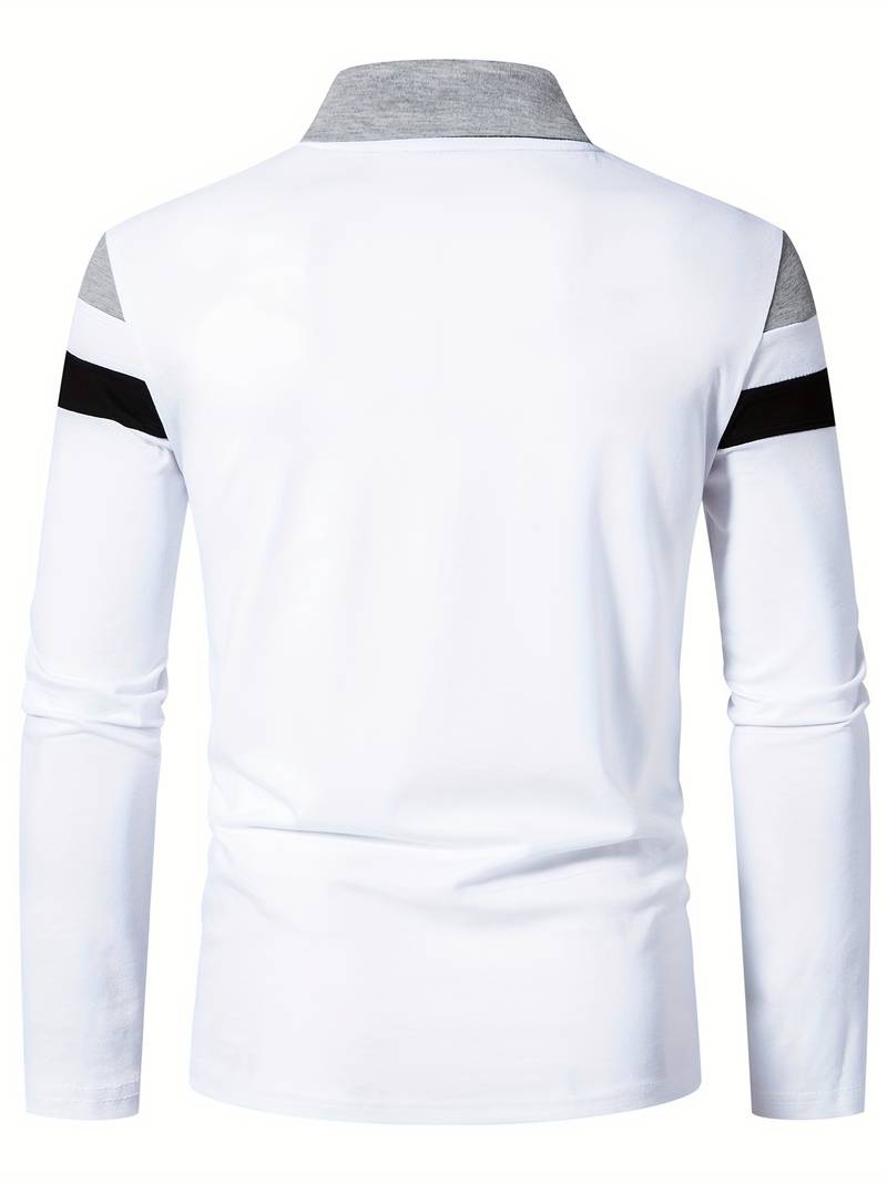 Men's Quarter Zip Colour Block Polo Shirt