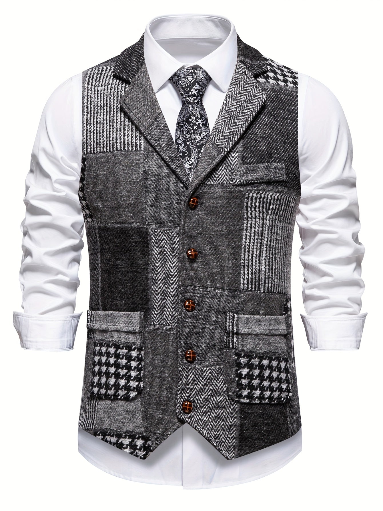 Gilet ajusté à carreaux patchwork pour homme