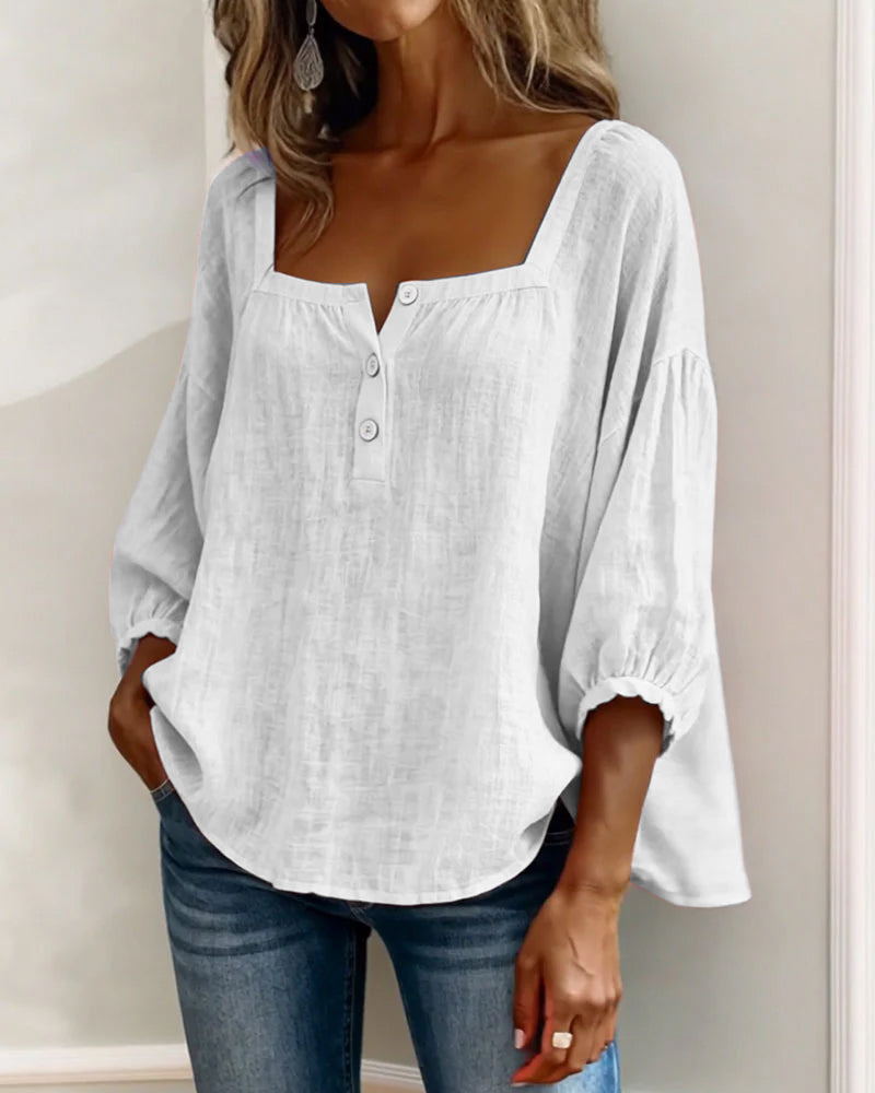 Women's Relaxed Square Neck Button Blouse
