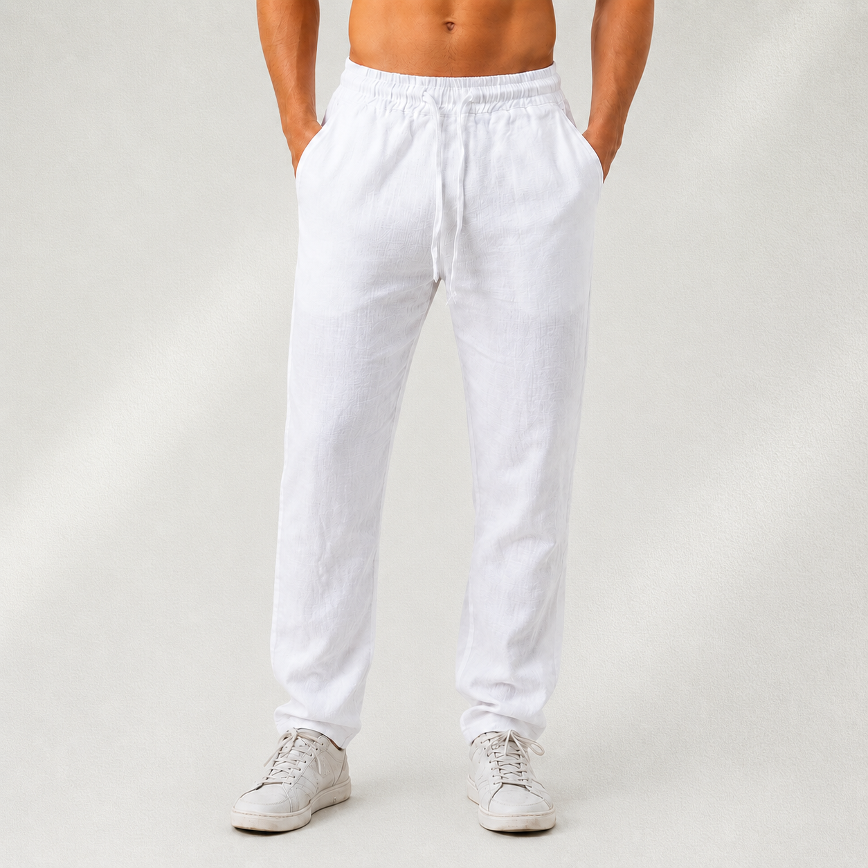 Men's Linen Trousers with Drawstring Waist for Everyday Wear