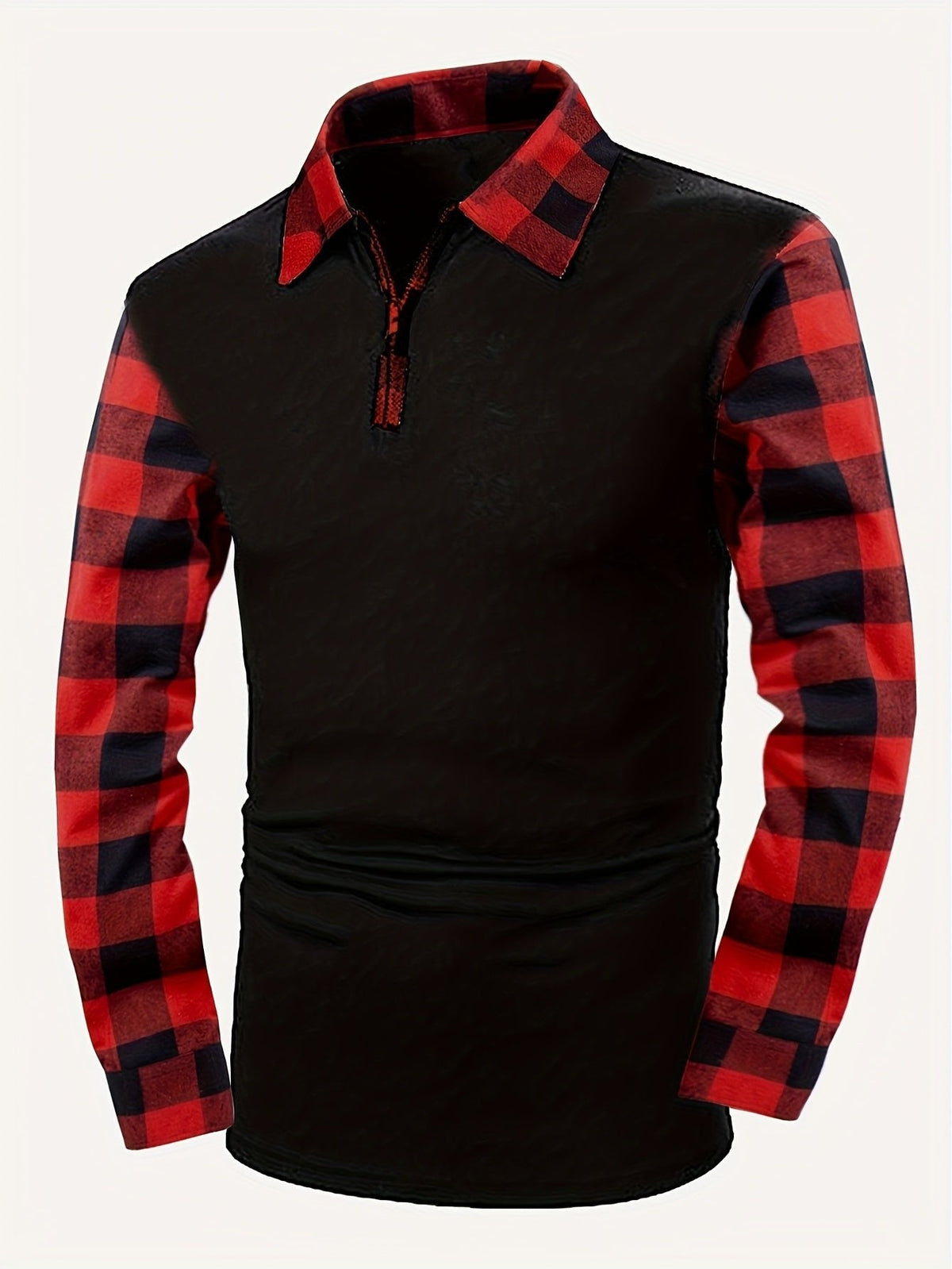 Chemise à carreaux demi-zippée pour homme | Manches contrastantes