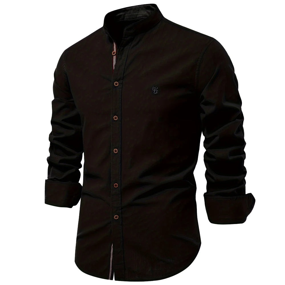 Men's Mandarin Collar Shirt with Contrast Placket