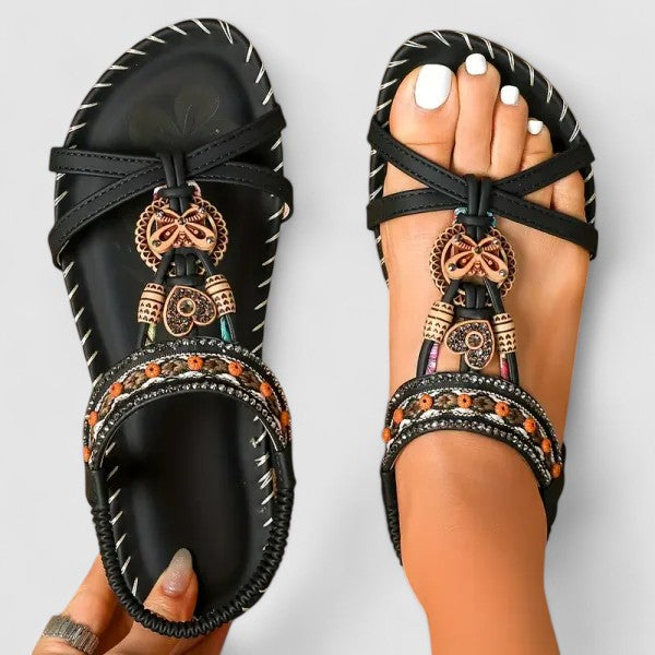 Comfort Sandals with Beaded Toe Ring Strap