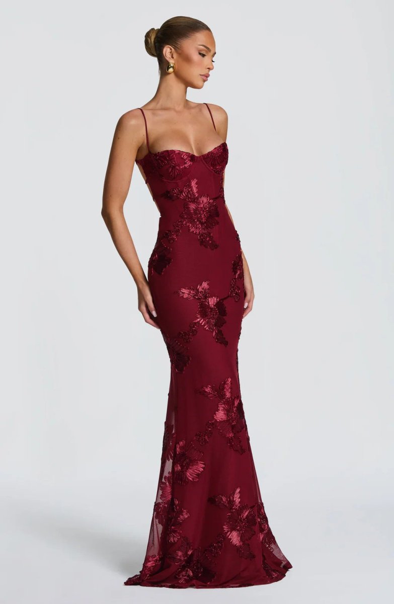 Lace Applique Mermaid Gown with Spaghetti Straps