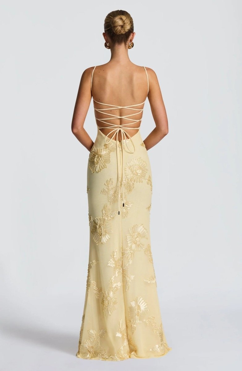 Lace Applique Mermaid Gown with Spaghetti Straps