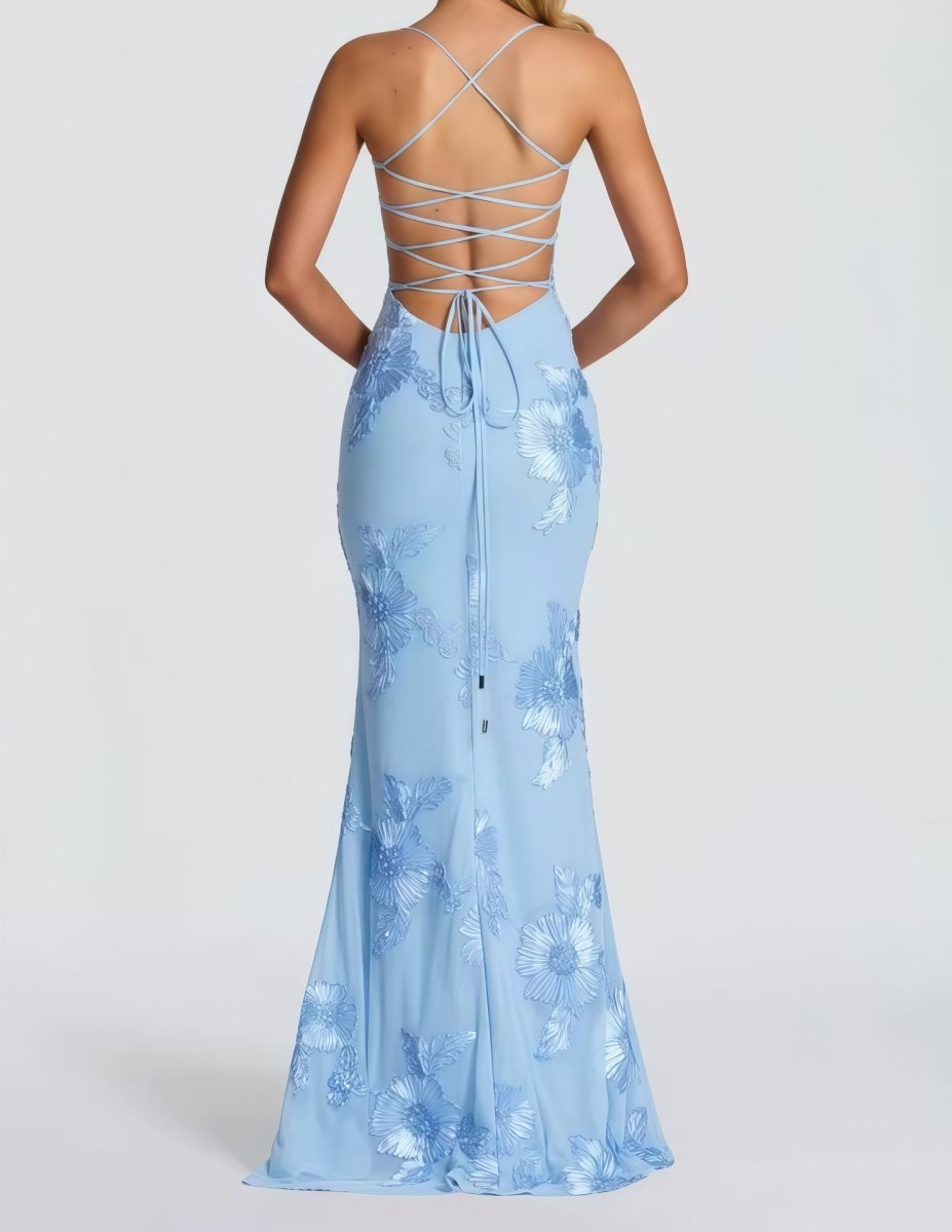 Lace Applique Mermaid Gown with Spaghetti Straps