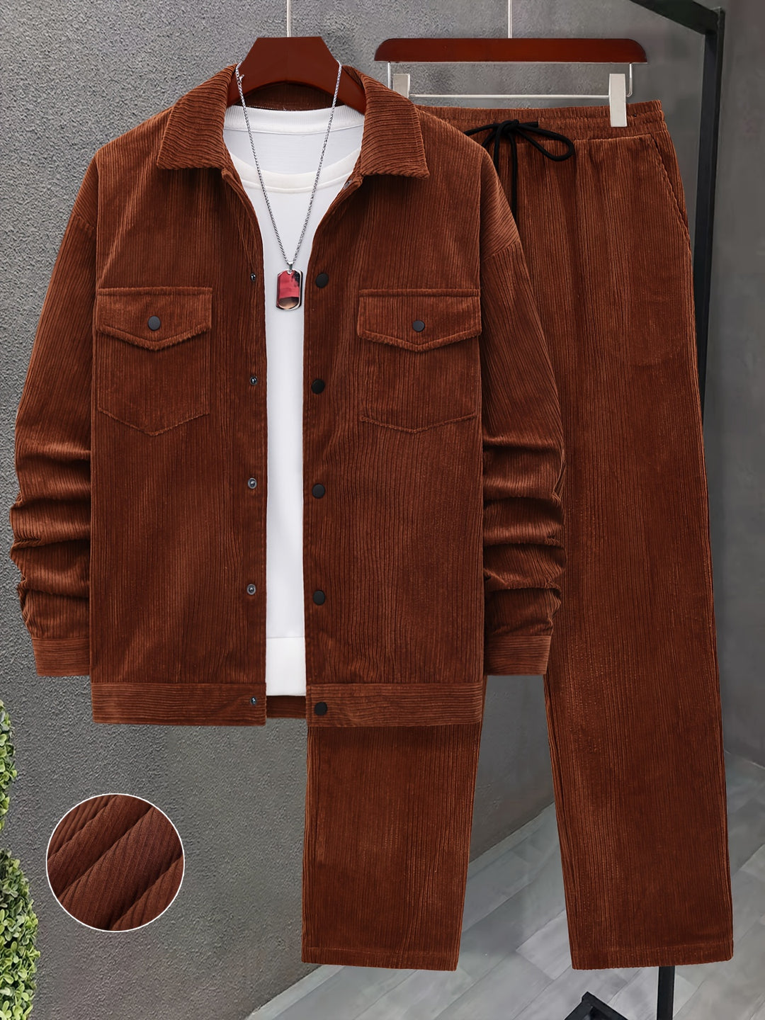 Ensemble chemise et pantalon en velours côtelé pour homme
