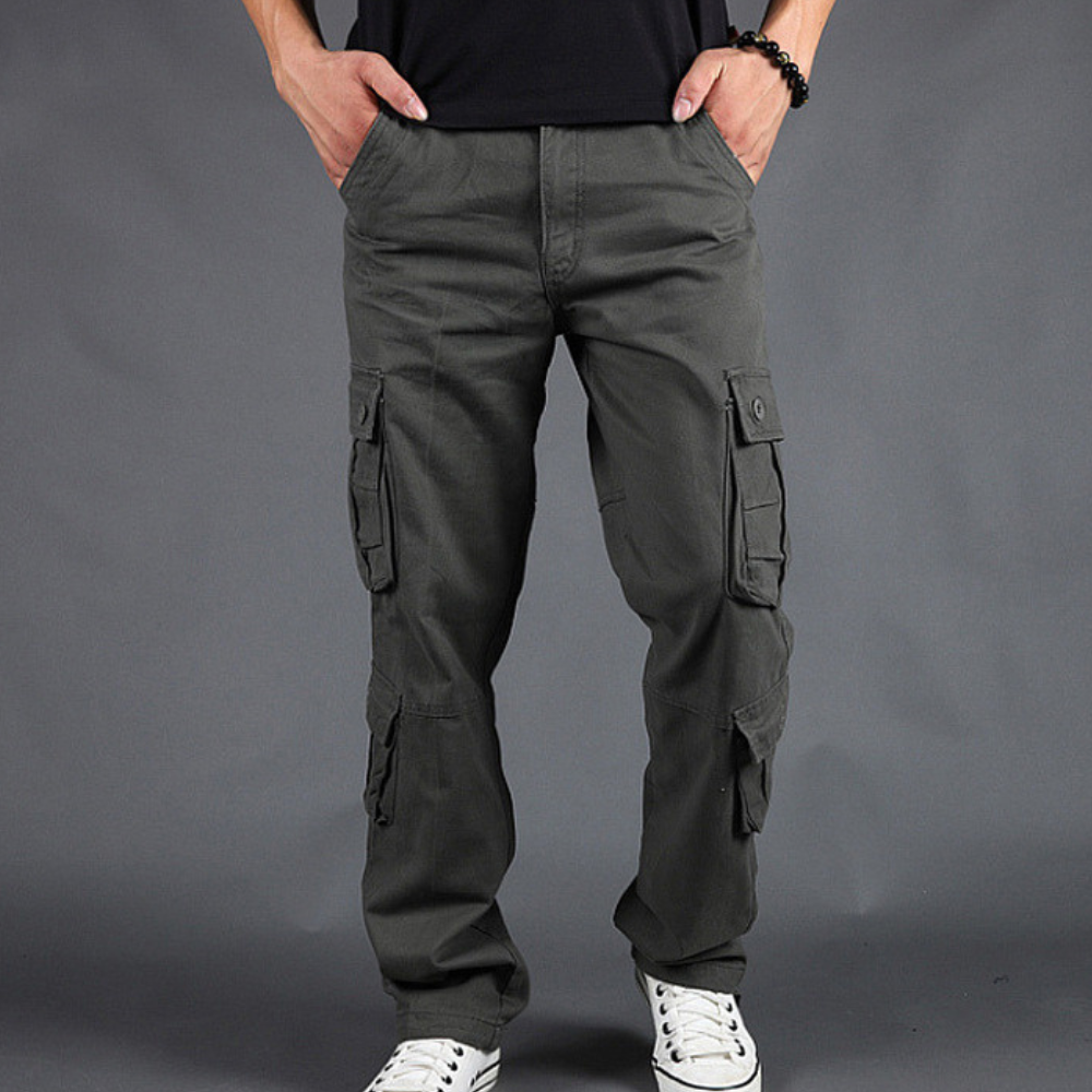 Pantalon cargo en coton pour homme | Pantalon décontracté à poches multiples
