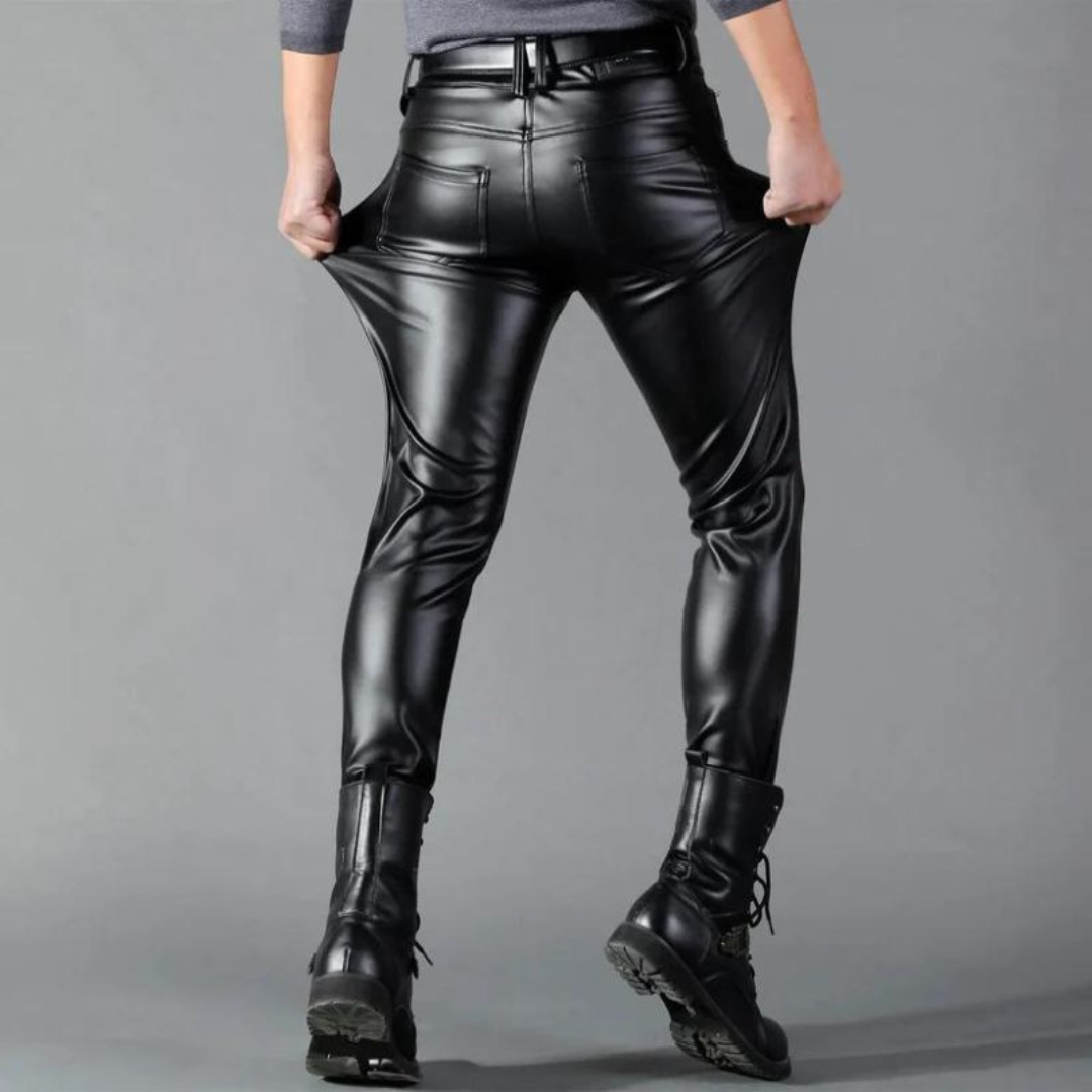 Pantalon en similicuir extensible pour homme | Pantalon noir coupe ajustée
