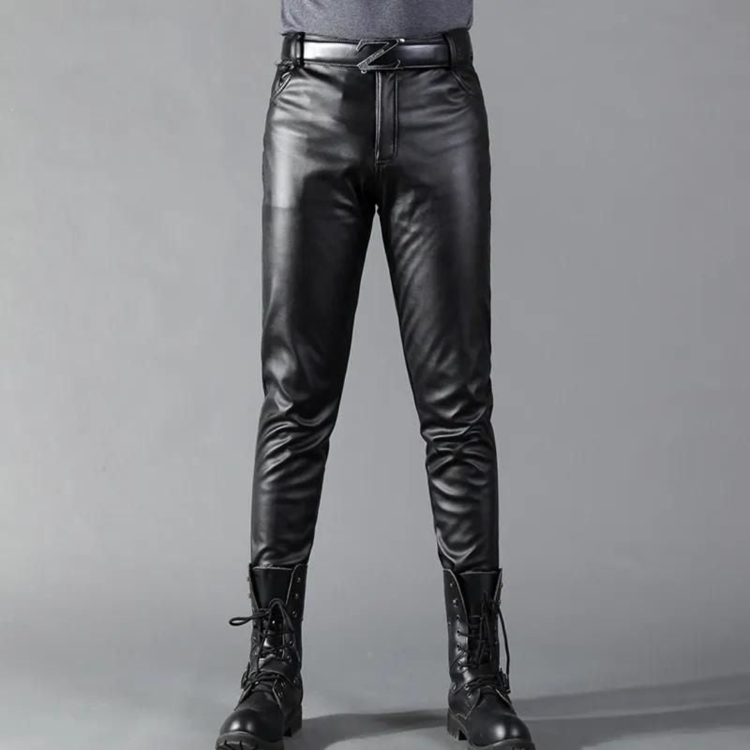 Pantalon en similicuir extensible pour homme | Pantalon noir coupe ajustée