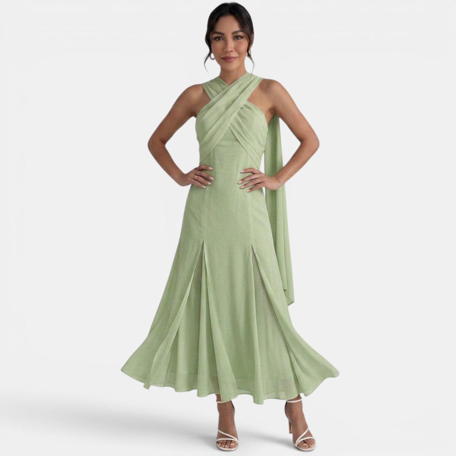 Women's Cross Neck Draped Maxi Dress