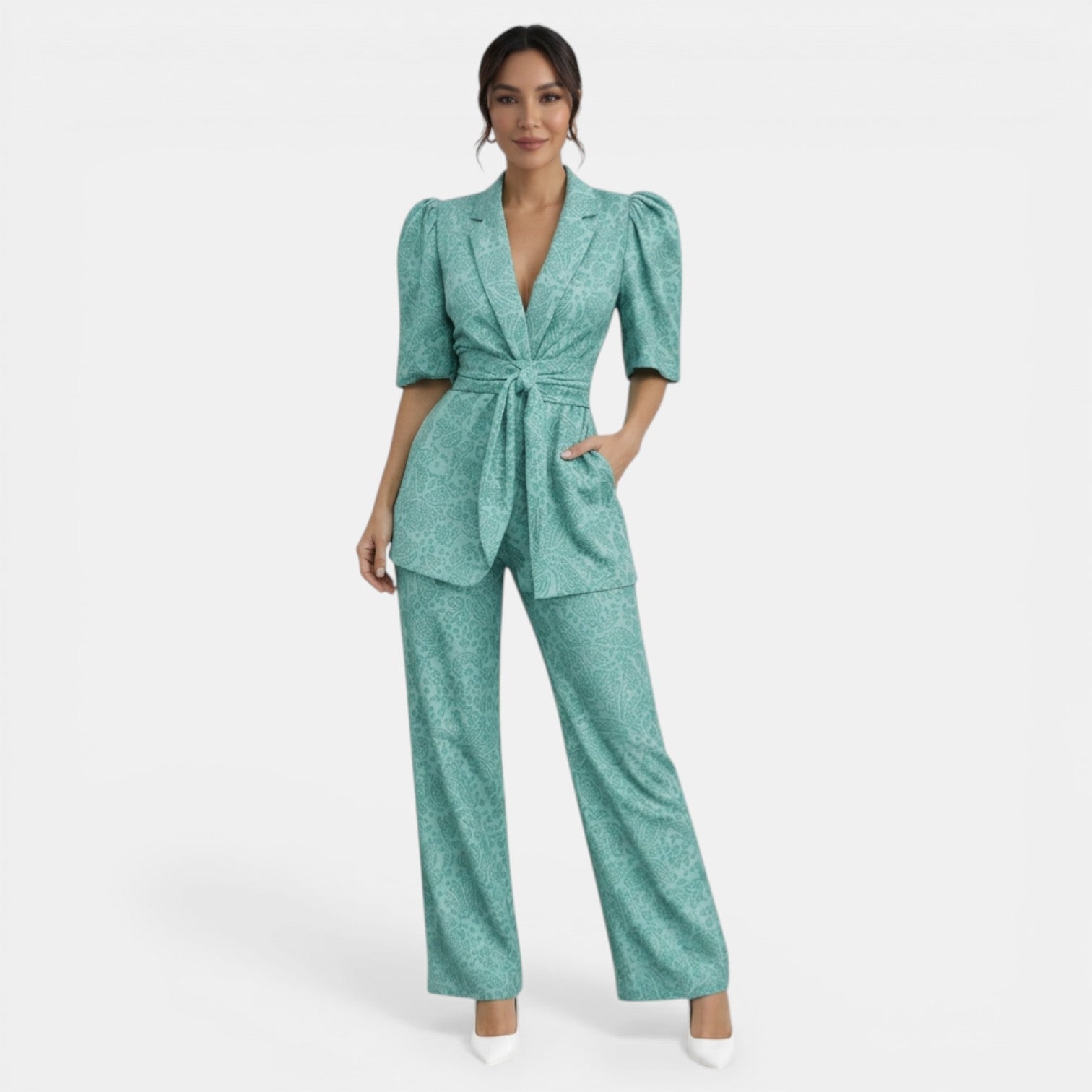 Women's Printed Blazer & Wide Leg Trouser Co-ord