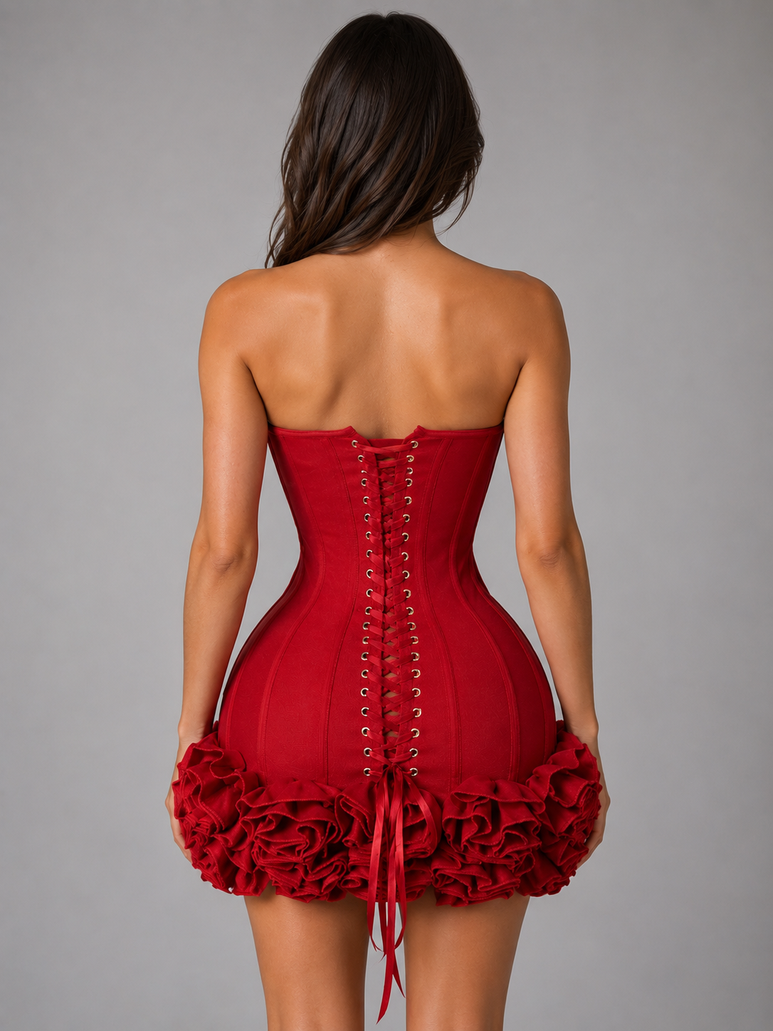 Women's Strapless Corset Mini Dress with Ruffle Hem