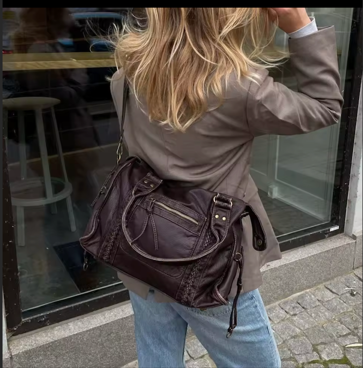 Shoulder Bag in Faux Leather with Top Handles and Crossbody Strap