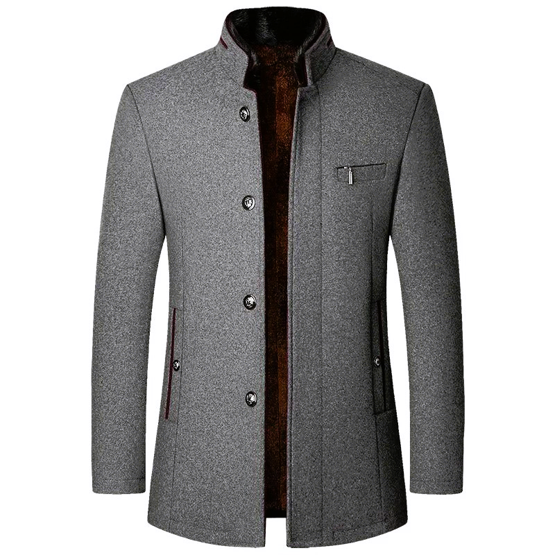 Men's Wool Blend Winter Coat with Stand Collar