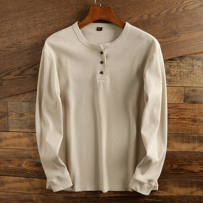 Men's Waffle Knit Henley Long Sleeve Top