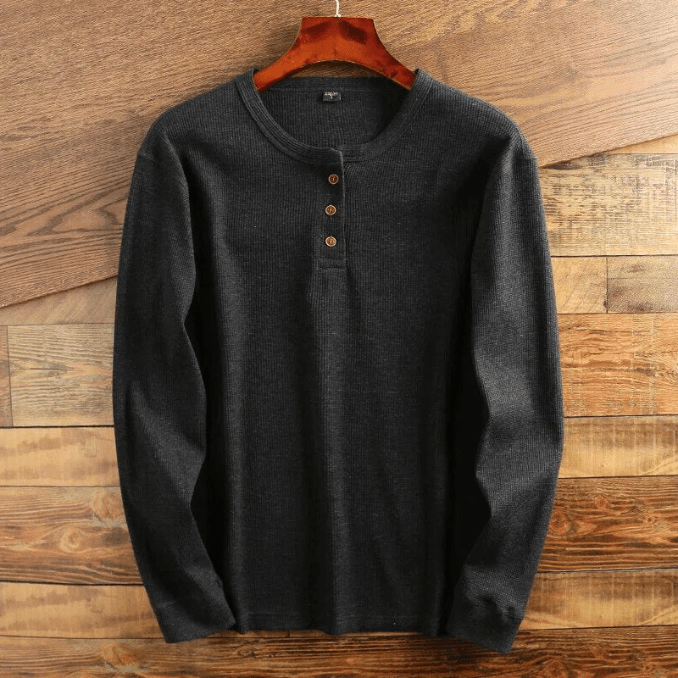Men's Waffle Knit Henley Long Sleeve Top