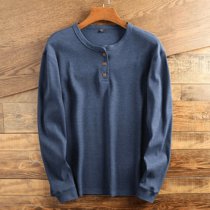 Men's Waffle Knit Henley Long Sleeve Top
