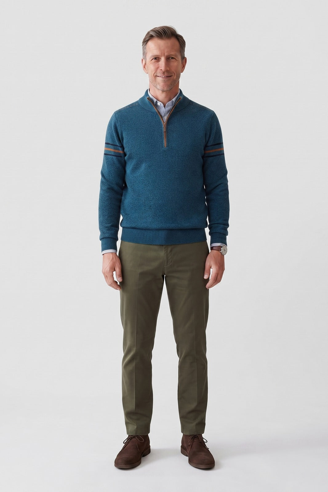 Men's Quarter-Zip Sweater | Striped Collared Knit