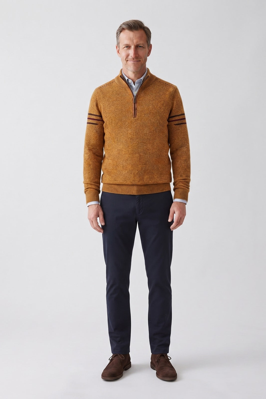 Men's Quarter-Zip Sweater | Striped Collared Knit