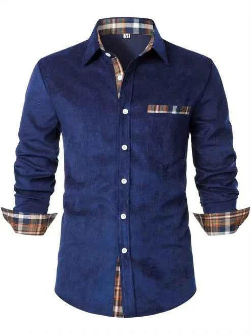 Cotton Shirt with Contrast Check Lining and Chest Pocket
