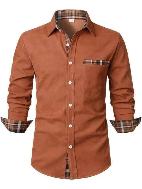 Cotton Shirt with Contrast Check Lining and Chest Pocket