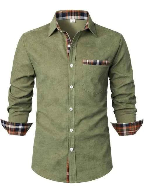 Cotton Shirt with Contrast Check Lining and Chest Pocket
